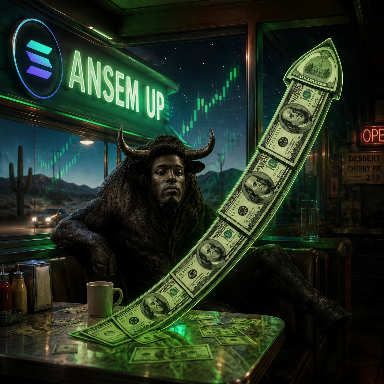 ANSEM UP in a neon diner